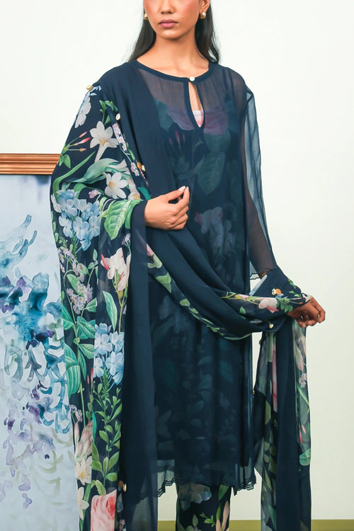 Indigo Chiffon Phiran Set