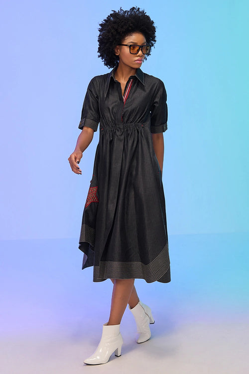 Isley Blue Mid-Length Shirt Dress
