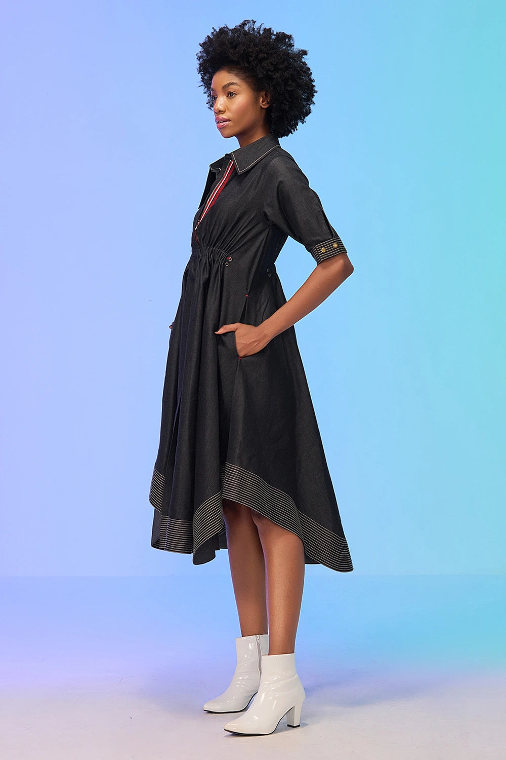 Isley Blue Mid-Length Shirt Dress