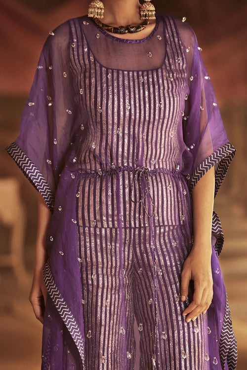 Purple Silk Tirth Organza Kaftan Set