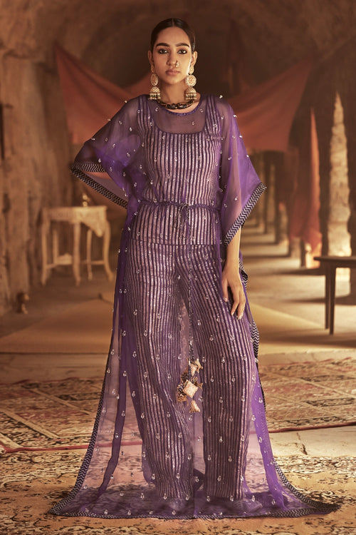 Purple Silk Tirth Organza Kaftan Set