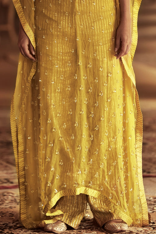 Yellow Silk Organza Kaftan Set