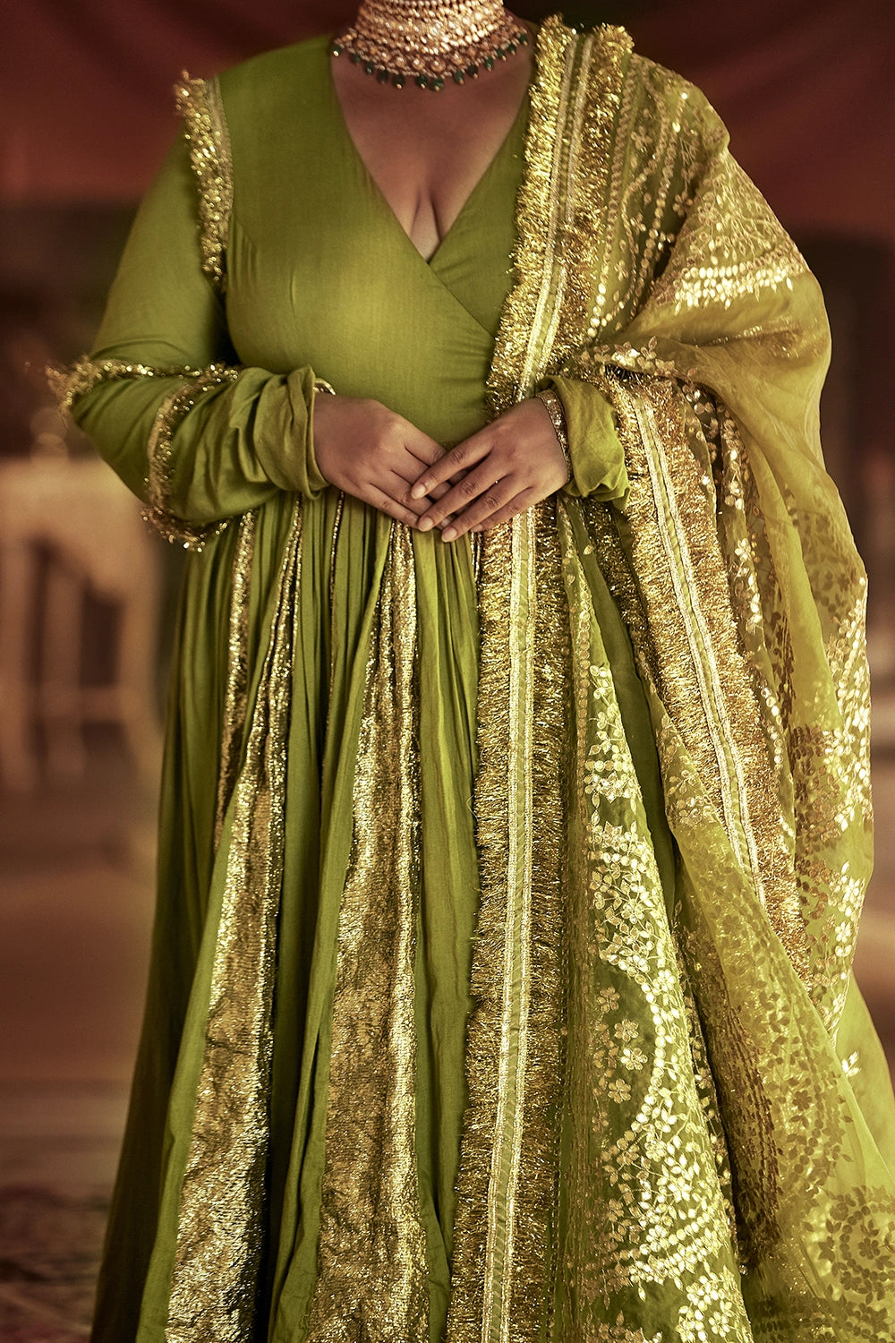 Olive Green Taheera Angrakha Set