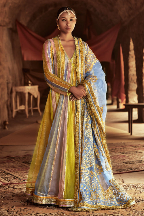 Multicolour Gold Jahaan Angrakha Pant Set A