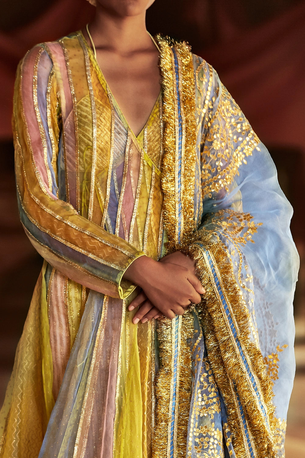 Multicolour Gold Jahaan Angrakha Pant Set A