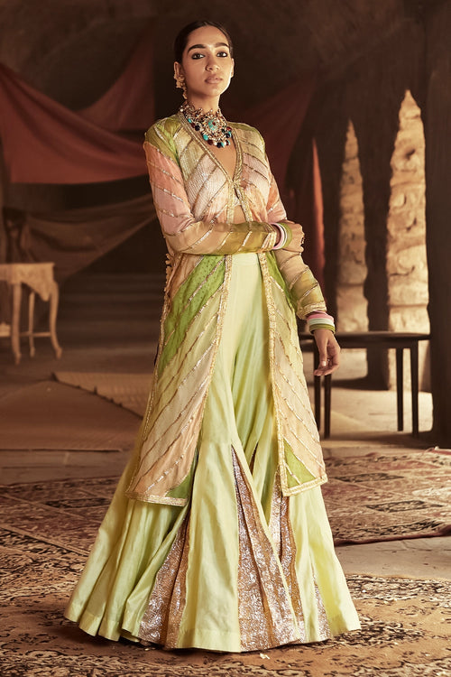 Multicolour and Mint Umeed Sharara Jacket Set