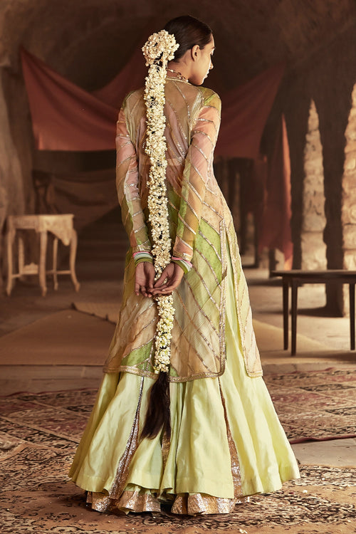Multicolour and Mint Umeed Sharara Jacket Set