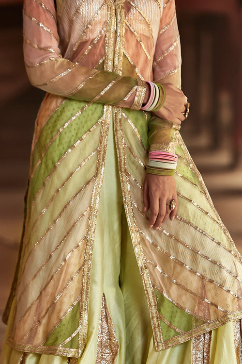 Multicolour and Mint Umeed Sharara Jacket Set
