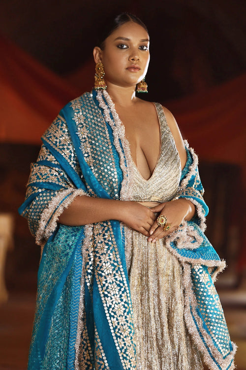 Silver and Turquoise Fiza Chaandi Lehenga Set
