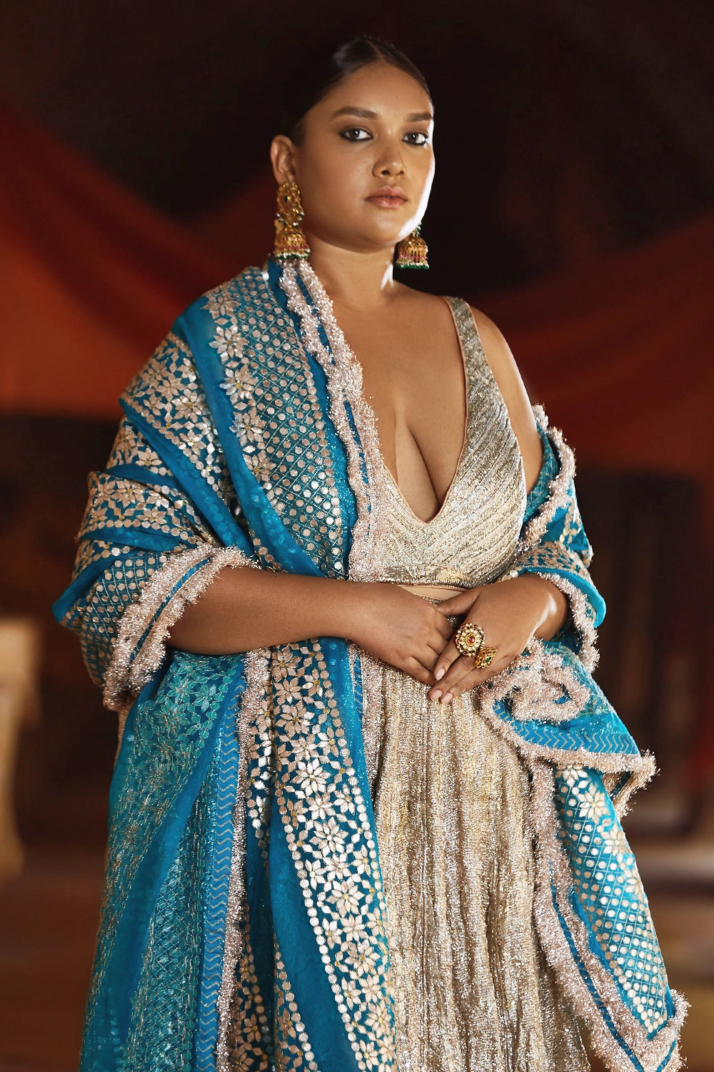 Silver and Turquoise Fiza Chaandi Lehenga Set