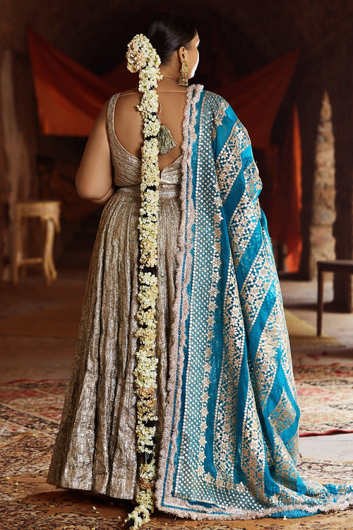 Silver and Turquoise Fiza Chaandi Lehenga Set