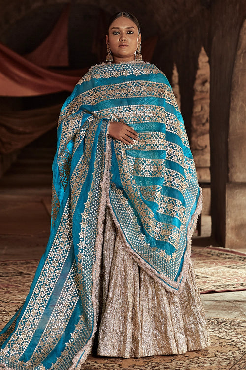 Silver and Turquoise Fiza Chaandi Lehenga Set