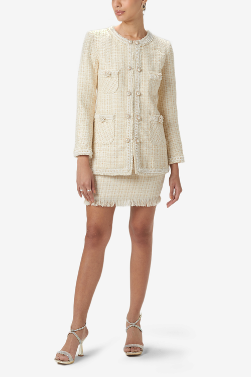 Ivory Gold Tweed Jacket And Mini Skirt