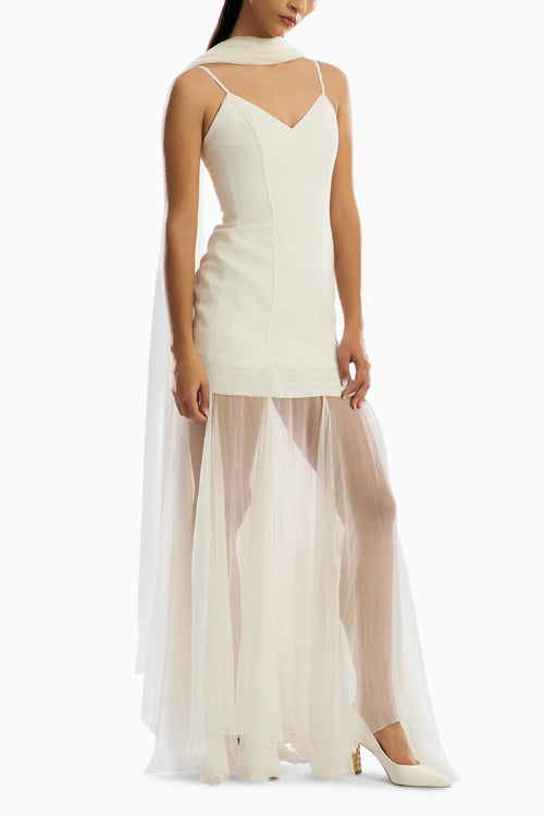 Ivory Mirage Dress with Scarf