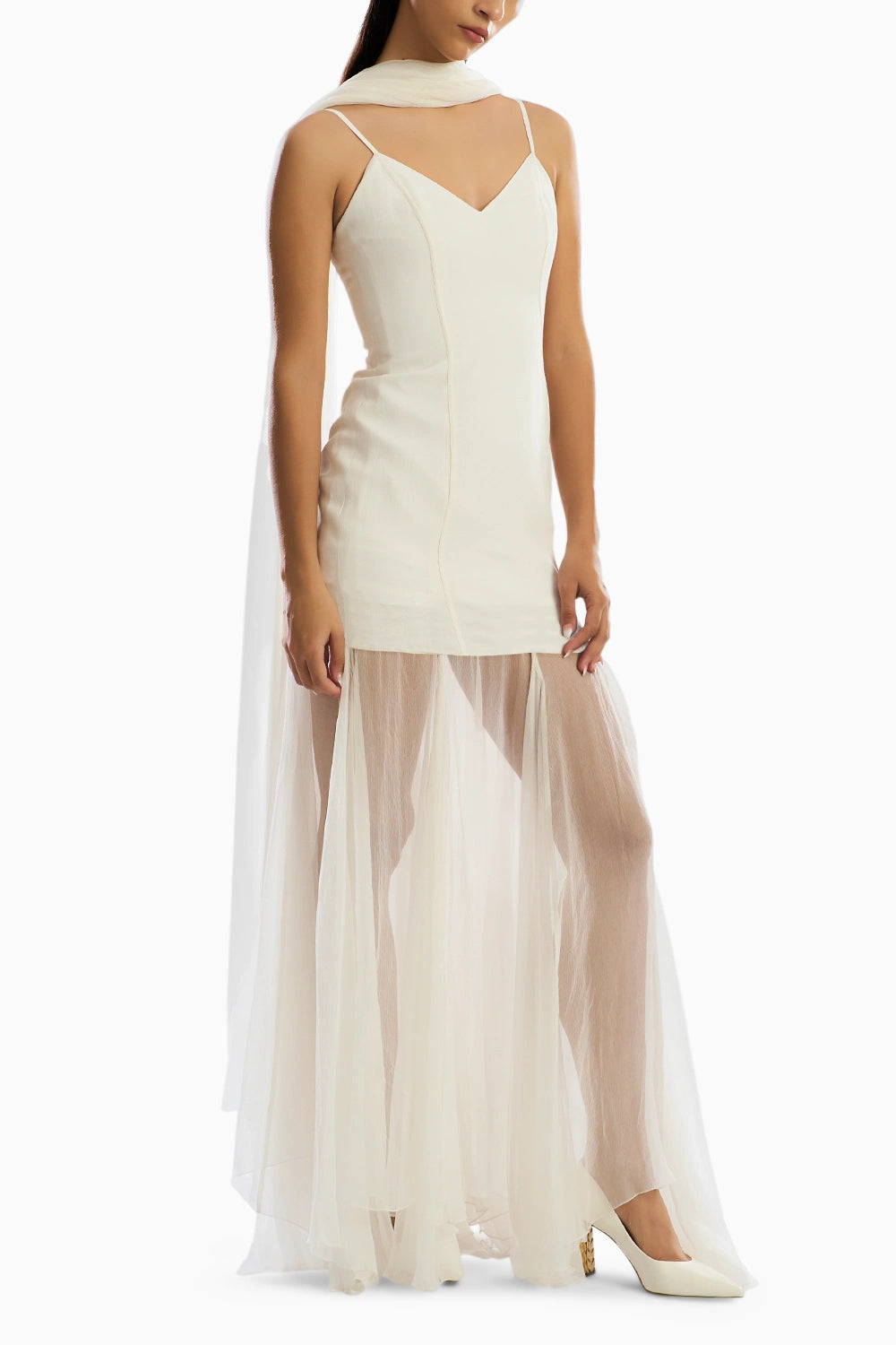 Ivory Mirage Dress with Scarf