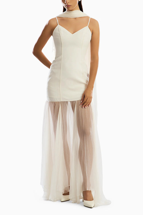 Ivory Mirage Dress with Scarf