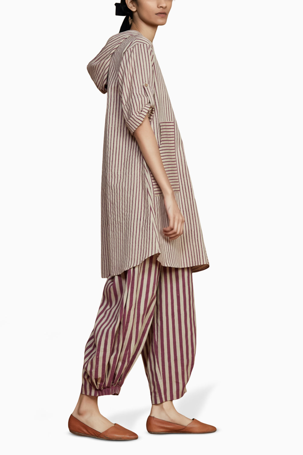 Ivory with Mauve Striped Hooded Co-ord Set