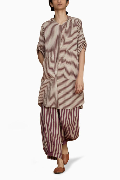 Ivory with Mauve Striped Hooded Co-ord Set