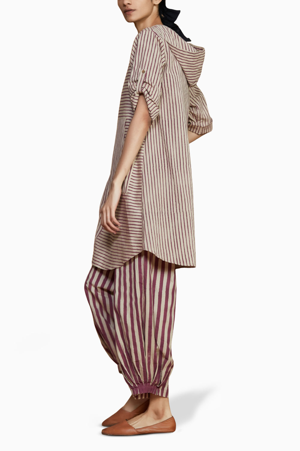 Ivory with Mauve Striped Hooded Co-ord Set