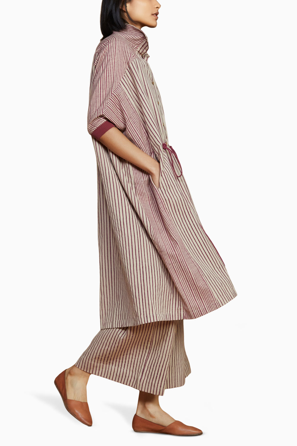 Ivory with Mauve Striped Kaftan Co-ord Set