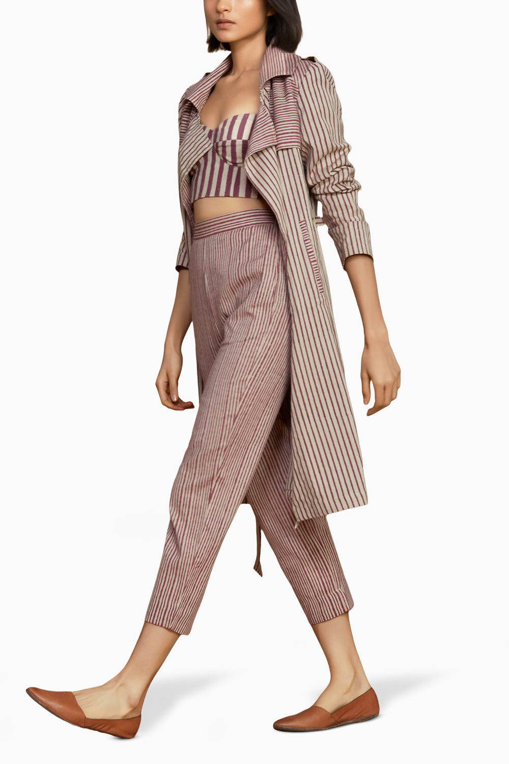 Ivory with Mauve Striped Trench and Corset Co-ord Set