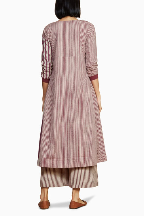 Ivory with Mauve Striped Pleated Dress