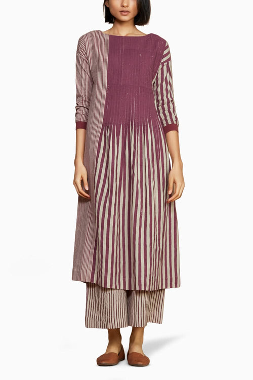 Ivory with Mauve Striped Pleated Co-ord Set