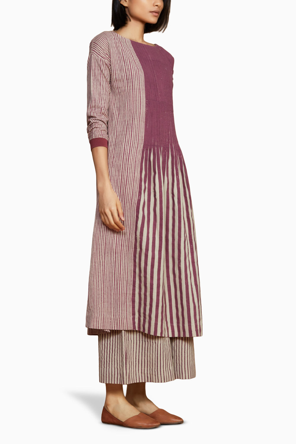 Ivory with Mauve Striped Pleated Co-ord Set