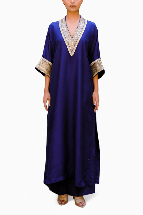 Purple Benaras Border Kaftan Set