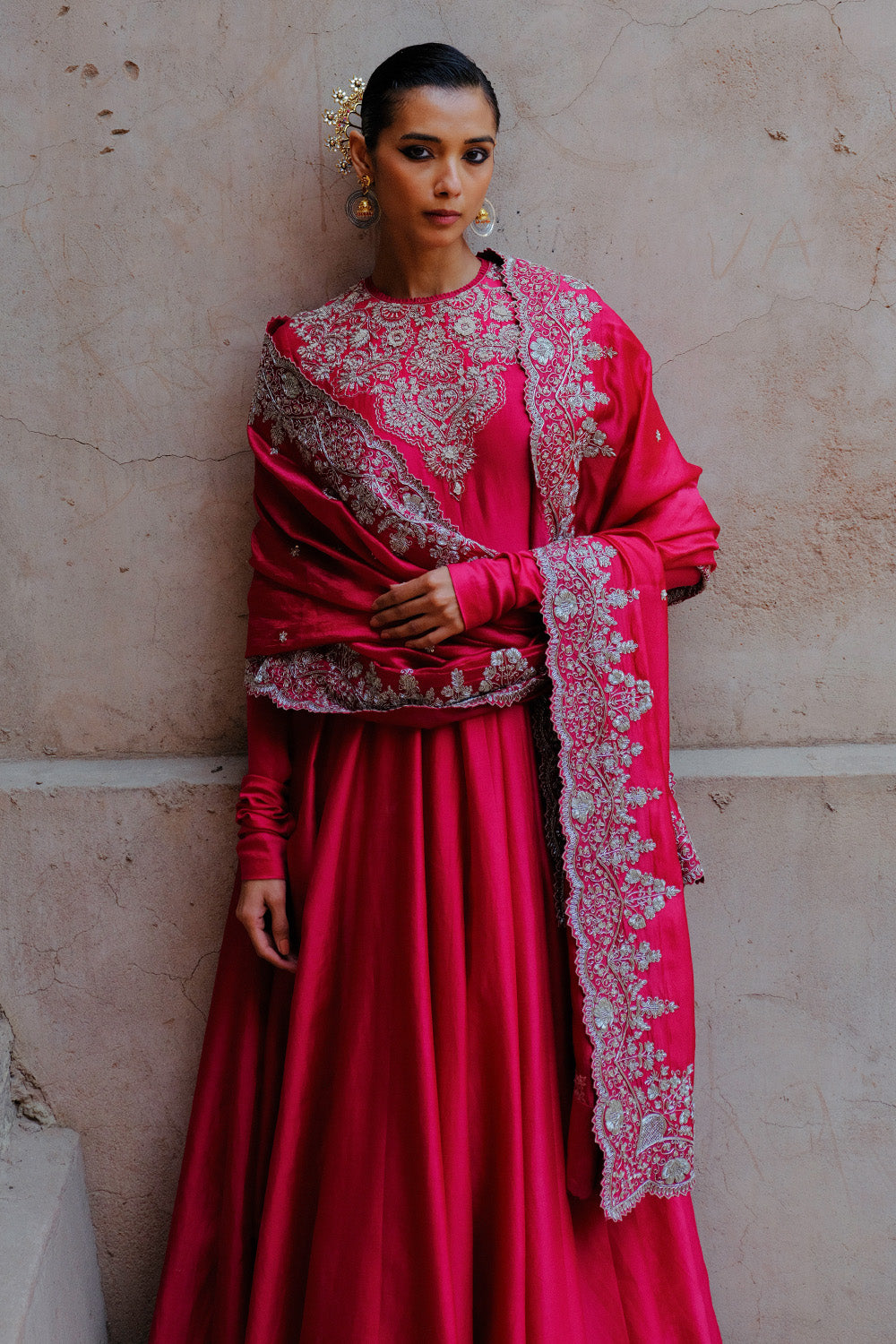 Rani Pink Embroidered Anarkali