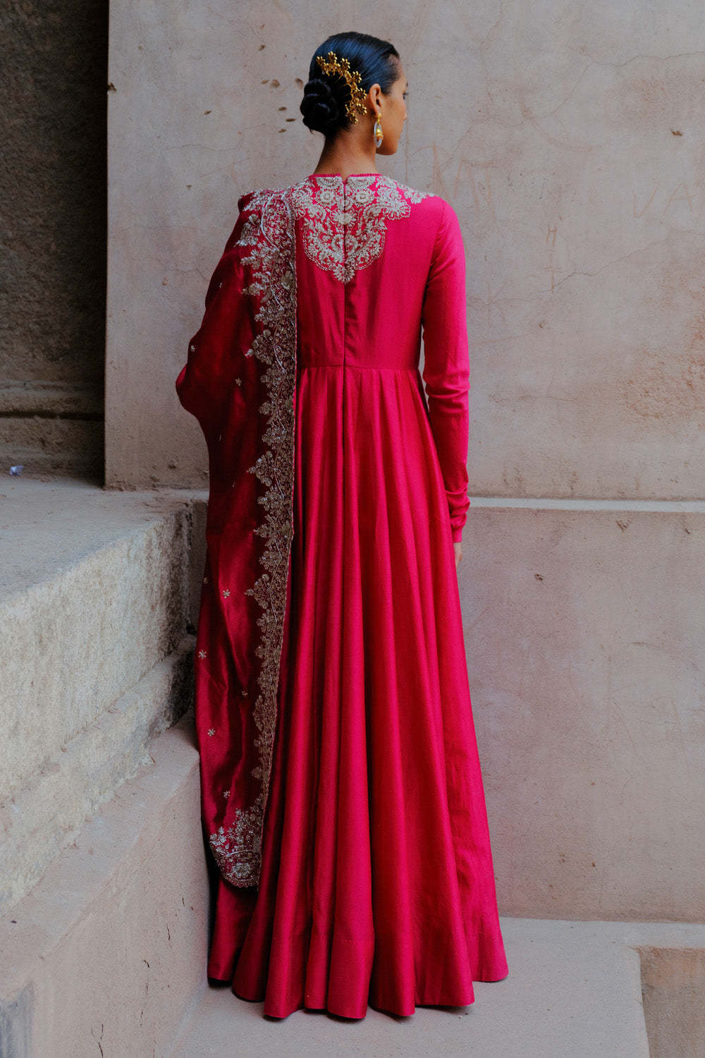 Rani Pink Embroidered Anarkali