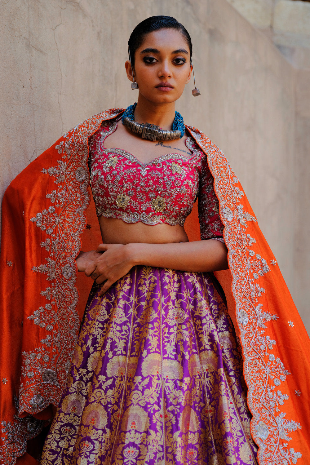 Purple and Rust Lehenga Set