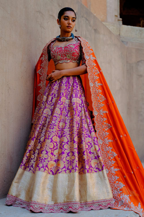 Purple and Rust Lehenga Set