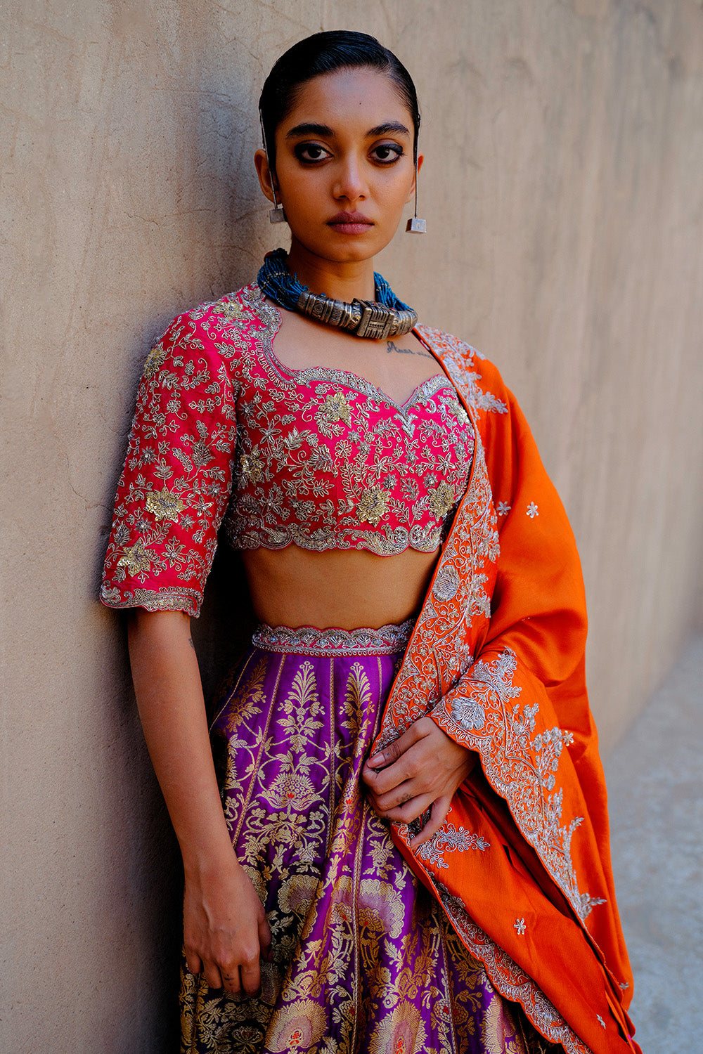 Purple and Rust Lehenga Set