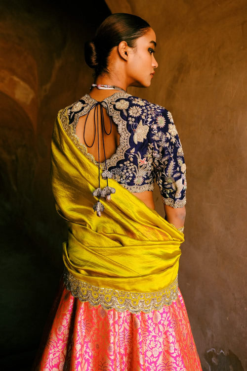Pink and Mustard Lehenga Set
