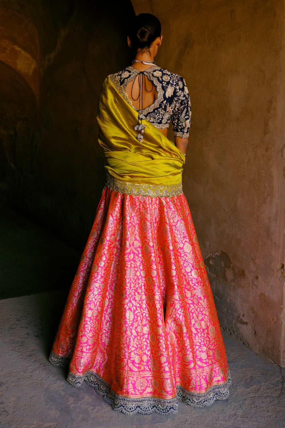 Pink and Mustard Lehenga Set