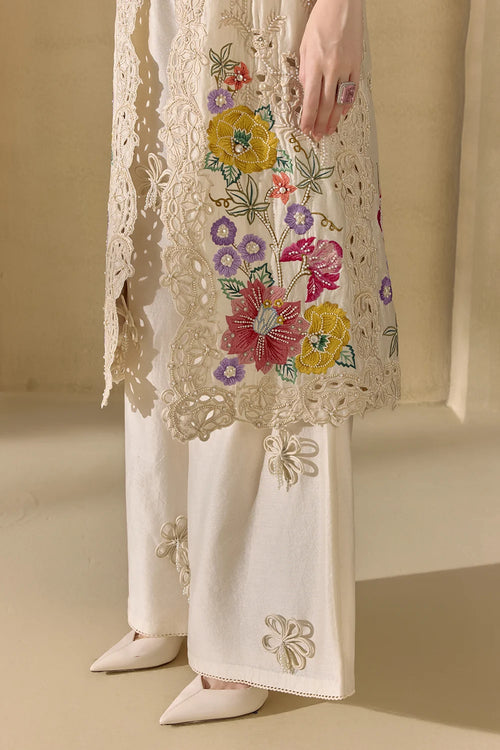 Ivory Fleur Long Jacket With Crop Top And Pants