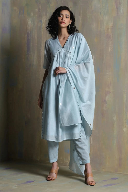 Cool blue High Slit Kurta Set