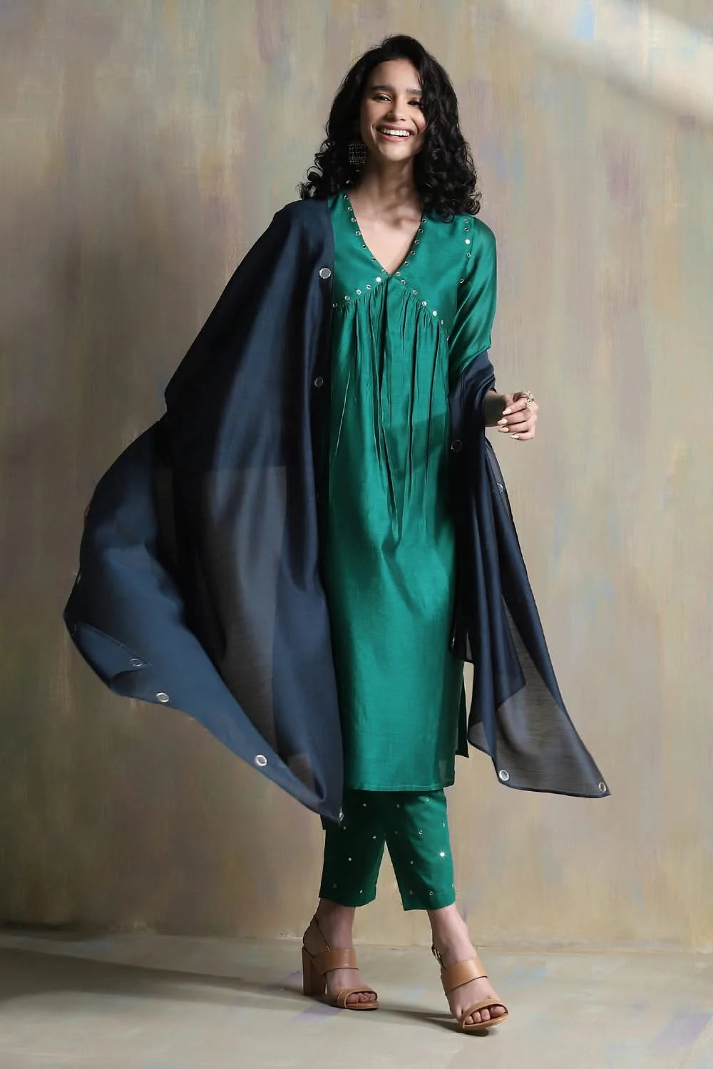 Emerald Green High Slit Kurta Set