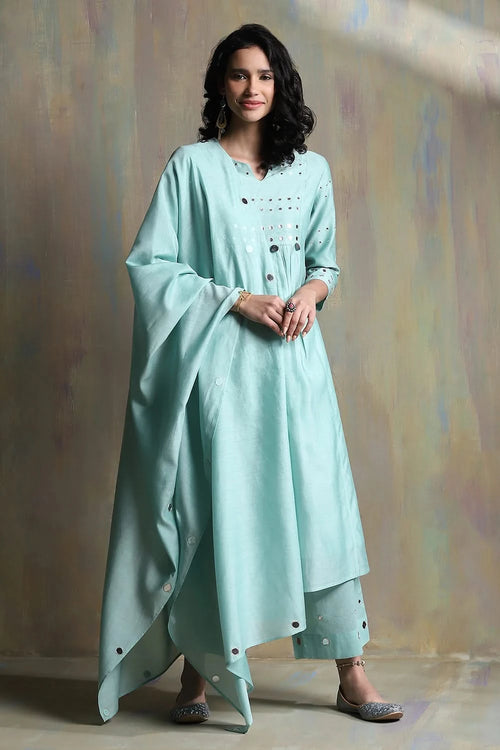 Aqua Green Gathered Kurta Set