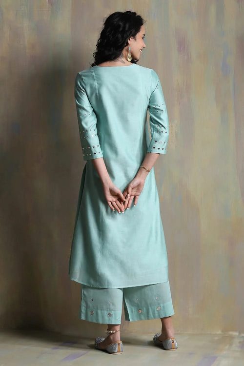 Aqua Green Gathered Kurta Set