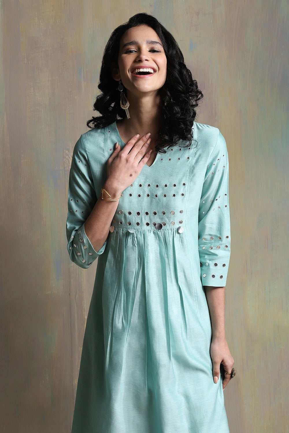 Aqua Green Gathered Kurta Set