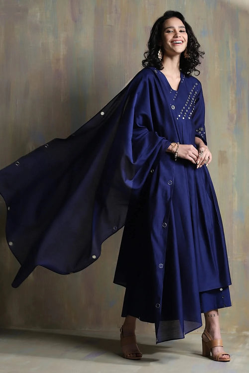Sapphire blue Bell Sleeves Kurta Set