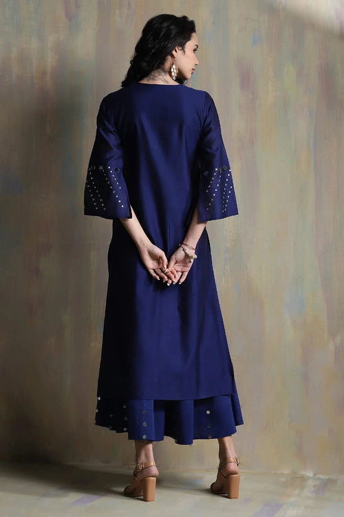 Sapphire blue Bell Sleeves Kurta Set