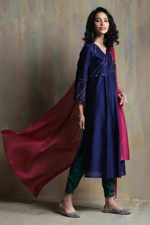 Sapphire blue Chanderi Kurta Set