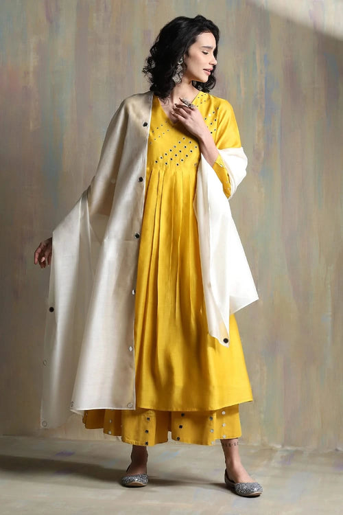 Sunflower yellow Bell Sleeves Kurta Set
