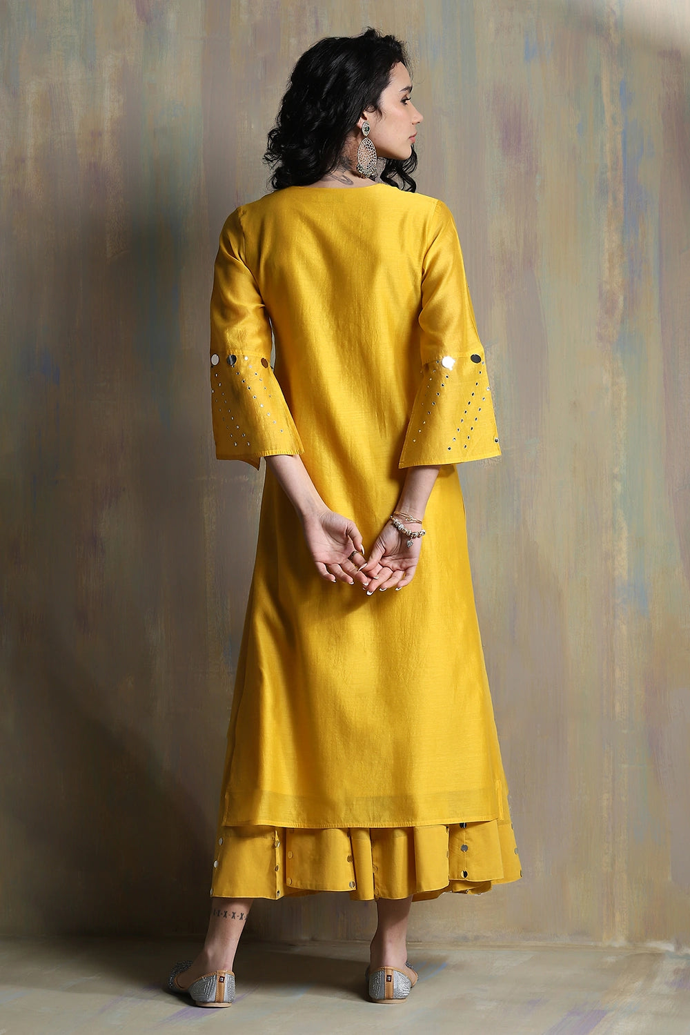 Sunflower yellow Bell Sleeves Kurta Set