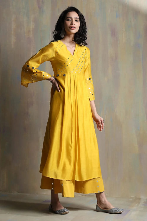 Sunflower yellow Bell Sleeves Kurta Set