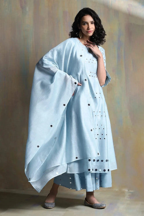 Cool blue Pleated Kurta Set