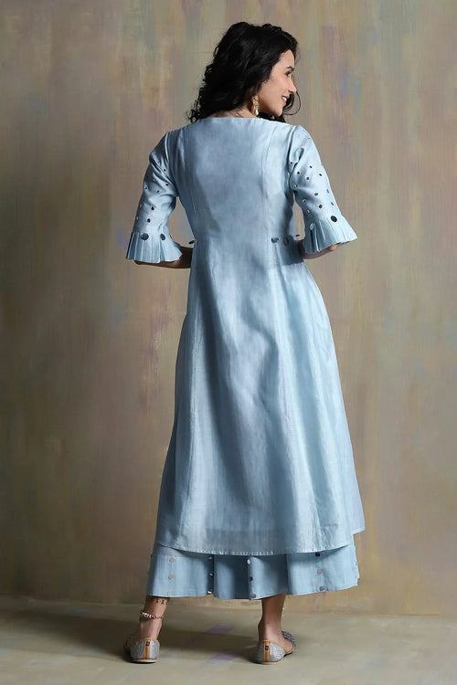 Cool blue Pleated Kurta Set